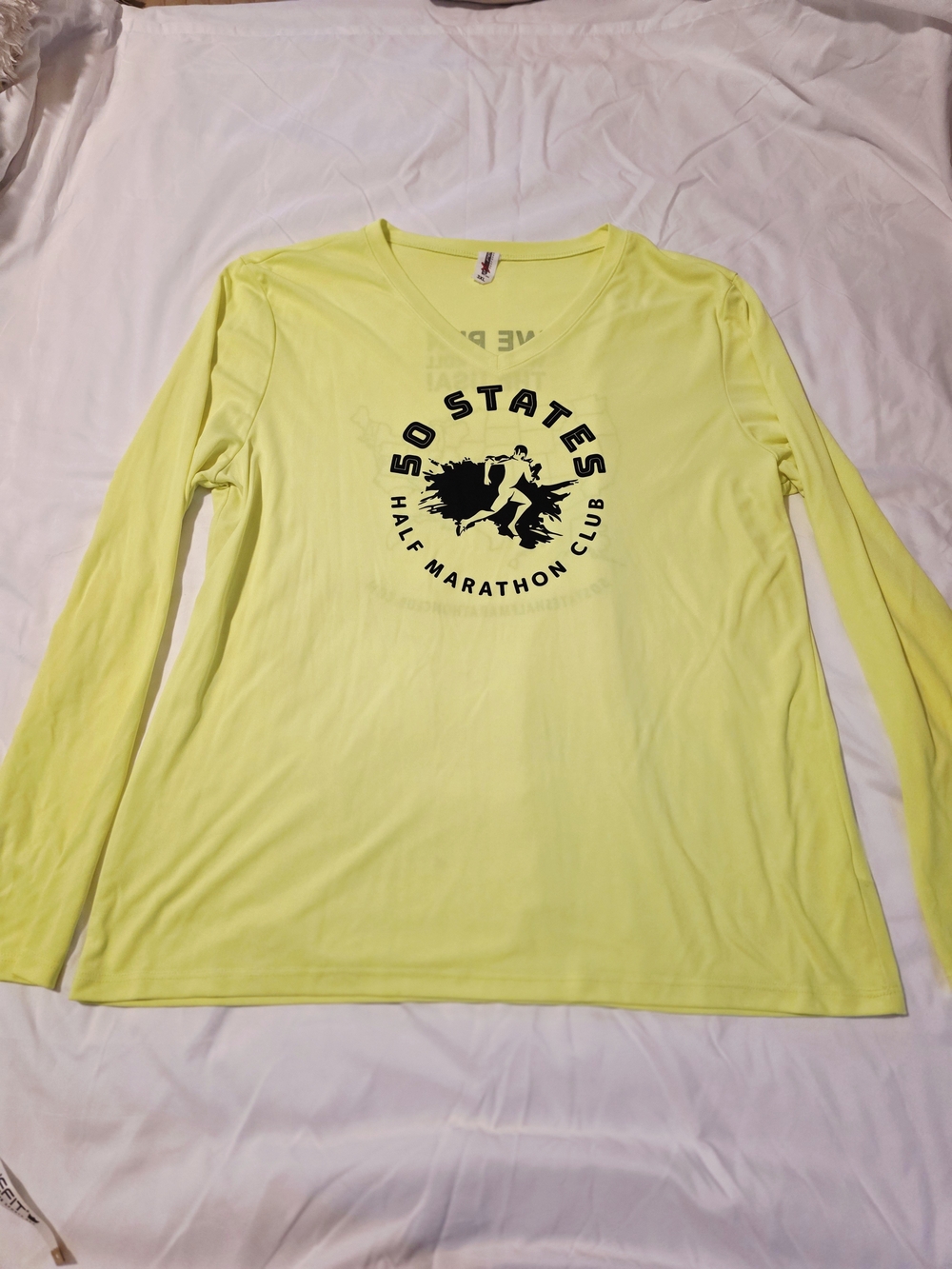 50 States Half Marathon Club Womens Neon Yellow Long Sleeve Running Shirt - 3XL